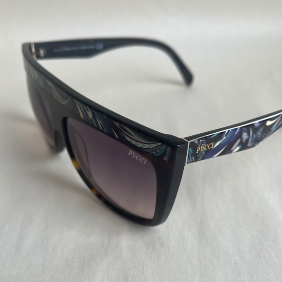 Emilio Pucci EP0008 Italy Shield Sunglasses Havana Gradient Smoke Abstract Print - Picture 11 of 14